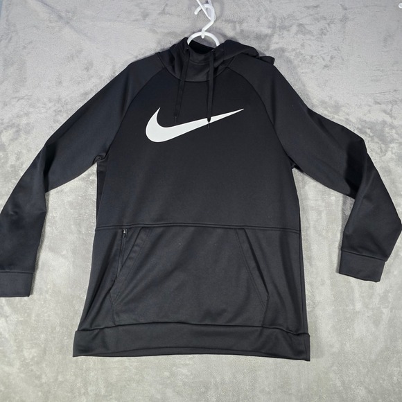Nike Therma-FIT Pullover Hoodie Sweatshirt Big Swoosh‎ Black Large - Picture 1 of 7